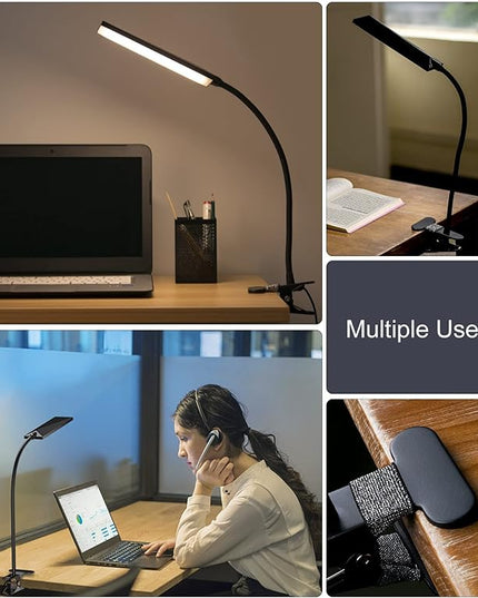 TOPESEL 5W 48 LEDs Dimmable Clip-on Led Desk Lamp, Eye-Care Flexible Gooseneck USB Clamp Reading Lamp, 3 Color Temperature, 14 Brightness Levels Table Lamp, Black - LeafyLoom