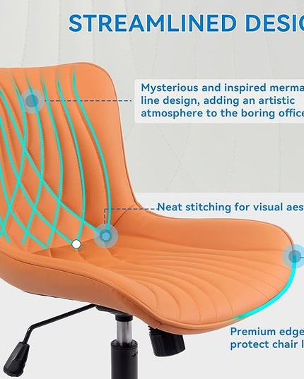 YOUNIKE Office Chair, Armless Desk Chair with Wheels, Home Office Computer Task Chairs, Modern Faux Leather Upholstered Vanity Chair, Adjustable Swivel Office Chairs with Back, Burnt Orange - LeafyLoom