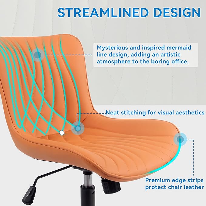 YOUNIKE Office Chair, Armless Desk Chair with Wheels, Home Office Computer Task Chairs, Modern Faux Leather Upholstered Vanity Chair, Adjustable Swivel Office Chairs with Back, Burnt Orange - LeafyLoom