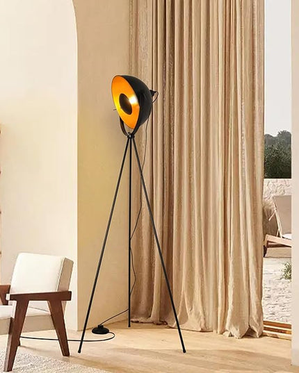 Modern Industrial Tripod LED Satellite Floor Lamp for Living Room, Adjustable Gold Lampshade Spotlight Standing Lamp with Foot Switch, Retro Black E26 Base Floor Light Fixture for Bedroom, Office - LeafyLoom