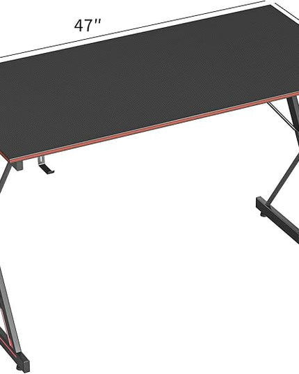 CubiCubi Gaming Desk 47 Inch PC Computer Desk, Carbon Fiber Home Office Desk Table Gamer Workstation, Simple Game Table with Headphone Hook, Black - LeafyLoom