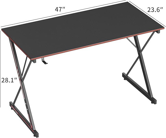 CubiCubi Gaming Desk 47 Inch PC Computer Desk, Carbon Fiber Home Office Desk Table Gamer Workstation, Simple Game Table with Headphone Hook, Black - LeafyLoom
