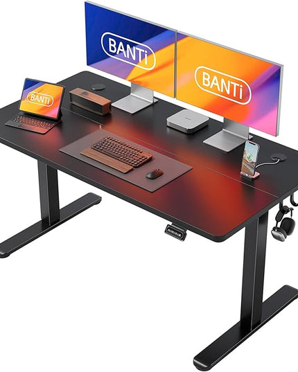 BANTI 55'' Standing Desk, Electric Stand up Height Adjustable Home Office Table, Sit Stand Desk with Splice Board, Black - LeafyLoom
