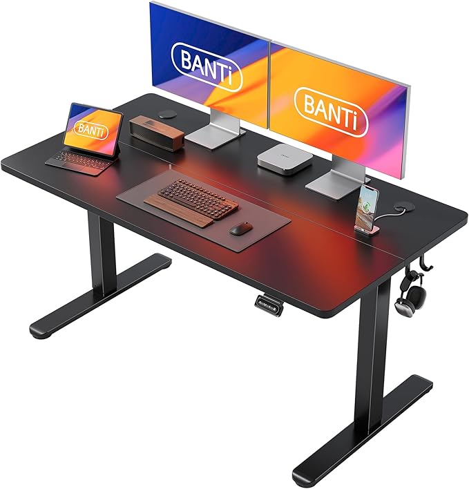 BANTI 55'' Standing Desk, Electric Stand up Height Adjustable Home Office Table, Sit Stand Desk with Splice Board, Black - LeafyLoom