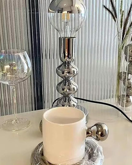 Simple Lamps,Unique Lamp Base Only,Mini Bedside Table Lamp Bases,E26 Edison Light Bulb Stand for Small Spaces,Minimalist Desk Lamps Set w/ 5.8ft White Cord Switch Plug,No Bulb,Silver/Chrome,M - LeafyLoom