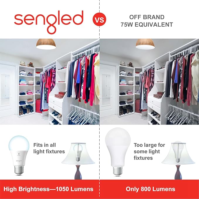 Sengled Alexa Light Bulbs, 75W Equivalent, S1 Auto Pairing with Alexa Devices, Smart Light Bulb that Work with Alexa, Bluetooth Mesh Smart Home Lighting, ‎Daylight 5000K, No Hub Required, 4-Pack Sengled