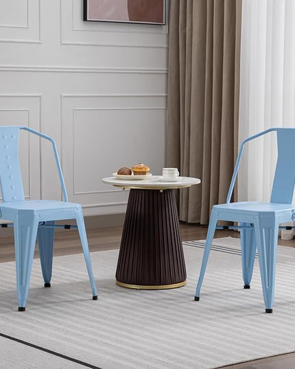 Modern Dining Chair Set of 4, Stackable Metal Chairs, Waterproof Counter Bar Chairs with High Backrest, Quick Assembly Cafe Chairs, Tolix Style for Home, Kitchen and Bar Use, Blue - LeafyLoom