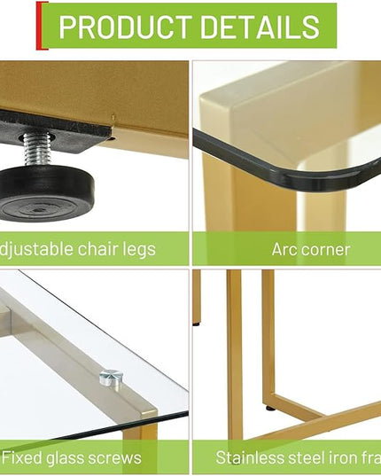 FurnitureR Tempered Glass Dining 47.2 inches Dinner Table for 4-6 Persons Modern Rectangular Spacious Tabletop & Gold Legs Elegant for Home Kitchen Living Room Restaurant, 47 Inches - LeafyLoom