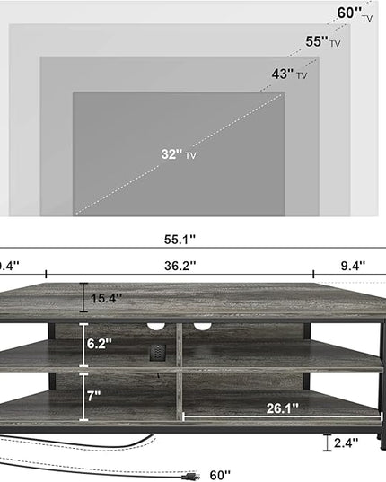 Unikito Corner TV Stand with Power Outlet, Corner Entertainment Center Media TV Console Table with 4 Open Storage Cabinet Shelve Wood TV Stand for Living Room For 55 inch TV, Gray Oak - LeafyLoom