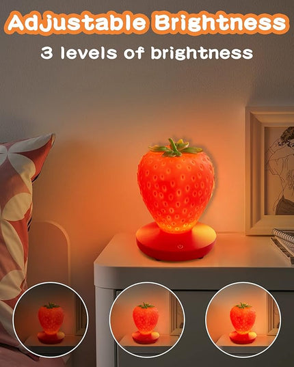 Strawberry Night Light, Cute Silicone Strawberry Lights Kawaii Room Decor, USB Rechargeable Bedside Lamp 3 Gear Touch Lighting, Cute Strawberry Gifts for Baby, Children, Toddlers, Teen Girls - LeafyLoom