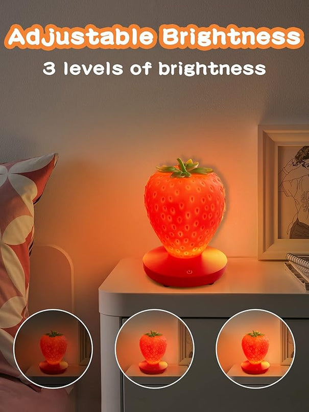 Strawberry Night Light, Cute Silicone Strawberry Lights Kawaii Room Decor, USB Rechargeable Bedside Lamp 3 Gear Touch Lighting, Cute Strawberry Gifts for Baby, Children, Toddlers, Teen Girls - LeafyLoom