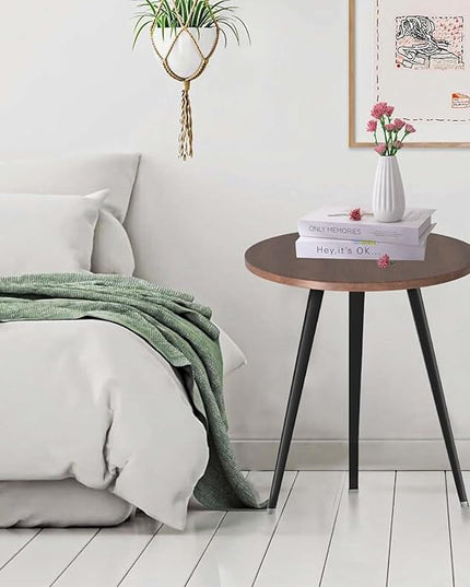 Round Modern Wooden Dining Table Cocktail Table with Aluminum Legs for Kitchen Living Room Leisure Coffee Table, Light, Self-Assembly,27.6"*29.5" (W*H) - LeafyLoom