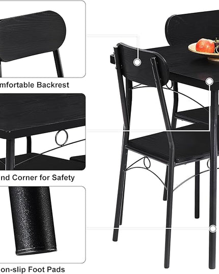 VECELO Dining Table Set for 4, 5 Piece Dinette with Chairs for Kitchen, Breakfast Nook and Small Space, 43.3", Black - LeafyLoom