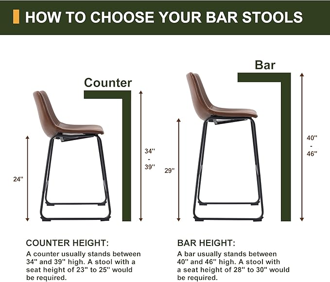 NicBex Retro Bar Stools Crazy-Horse Leather with Metal Legs Barstools, Lounge Kitchen Island Bar Stools, Set of 2, (Walnut Color) (A-GE17021-USSU014) - LeafyLoom