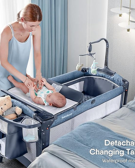 BabyBond Baby Bassinet Bedside Crib, Pack and Play with Sheet, Diaper Changing Table and Music Mobile from Newborn to Toddles, Portable Large Playard - LeafyLoom