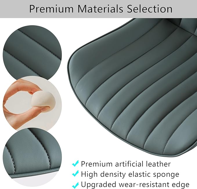 YOUNIKE Armless Office Chair Swivel Desk Chair with Wheels Upholstered Leather Computer Chair Adjustable Task Chair Modern Rolling Chair with Back, Greyish Green - LeafyLoom