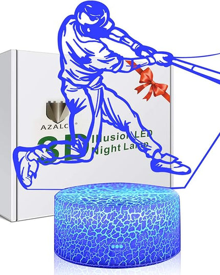 Teenager christmas gifts xmas gift 3D Illusion Playing Baseball Night Light Lamp 16 Color Change Touch White Crack Base remote control Birthday Present Boys Girls Baseball lover - LeafyLoom