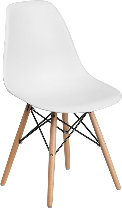 Flash Furniture Elon Series White Plastic Chair with Wooden Legs - LeafyLoom
