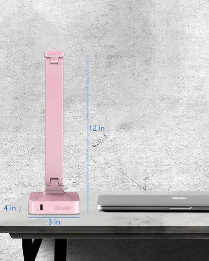 Drevet LED Desk Lamp, Desk Light with 1 USB Charging Port and 2 AC Power Outlet, 3 Lighting Modes, 3 Level Brightness,1H Timer, Touch Control, Eye-Caring Home Office Foldable Table Lamp (Pink) - LeafyLoom
