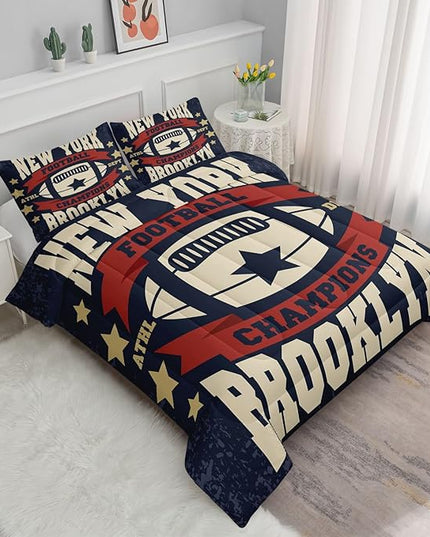 Datura home Football Comforter Sets for Boys Kids,Red Blue Theme Beige Football Championship,Duvet 3Pcs in Quilt Sets with 1 Comforter and 2 Pillowcases All Season(Red Queen) - LeafyLoom