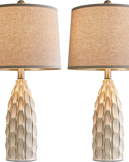 23.75 inch Modern Ceramic Lamps Set of 2 for Living Room Study Room Office Dorm Farmhouse Nightstand, End Table Lamps - LeafyLoom