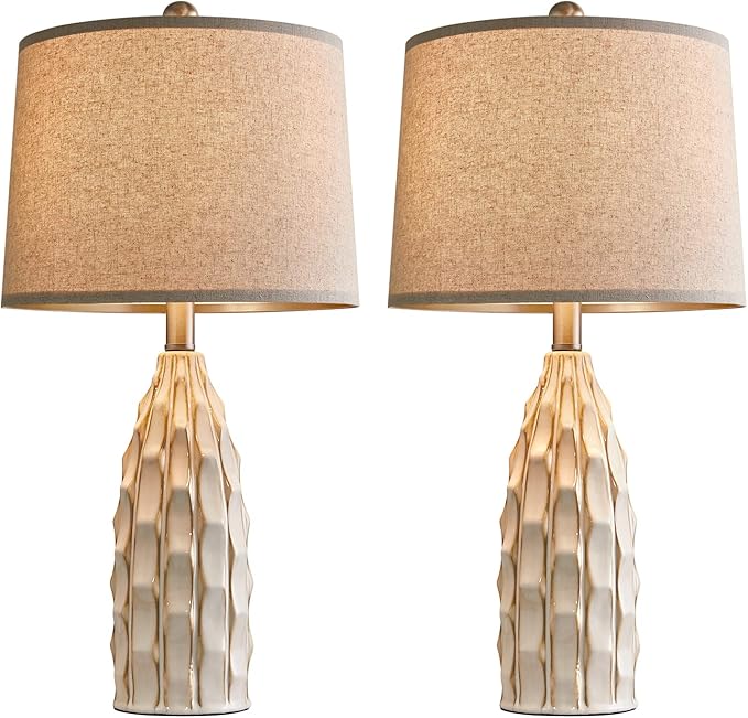23.75 inch Modern Ceramic Lamps Set of 2 for Living Room Study Room Office Dorm Farmhouse Nightstand, End Table Lamps - LeafyLoom