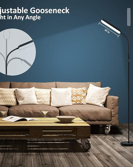 Floor Lamp, 15w/1000lm Bright LED Floor Lamp with Stepless Adjustable 3000K-6000K Colors and Dimmer, Remote and Touch Control, Adjustable Gooseneck Floor Lamp for Living Room - LeafyLoom