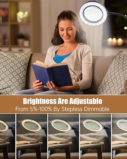 5X 10X Magnifying Glass with Light and Stand, 2-in-1Magnifying Floor Lamp with 36 Adjustable Brightness LED, Flexible Gooseneck Floor Standing Magnifying Lamp for Close Work, Craft, Reading - LeafyLoom