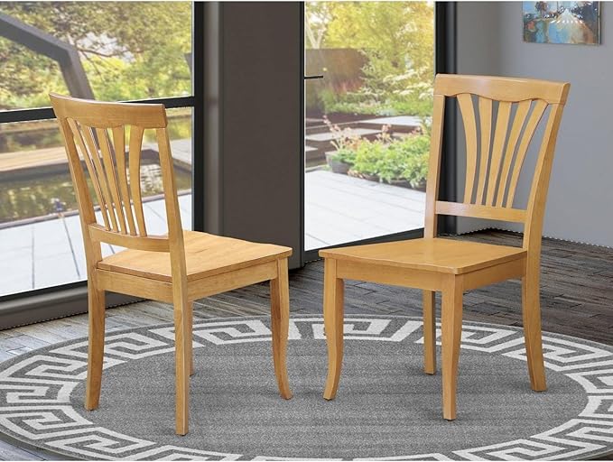 East West Furniture AVC-OAK-W Avon Dining Room Chairs - Slat Back Wood Seat Chairs, Set of 2, Oak - LeafyLoom