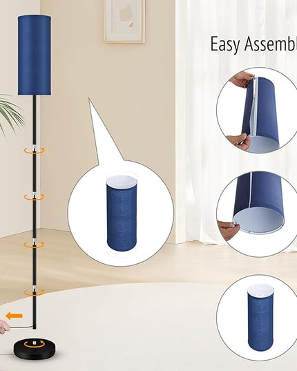 BoostArea Floor Lamps for Living Room, Modern Blue Floor Lamp, LED Corner Floor Lamp with Linen LampShade, Standing Lamp for Bedroom/Office/Study Room/Farmhouse(Bulb Not Included) - LeafyLoom