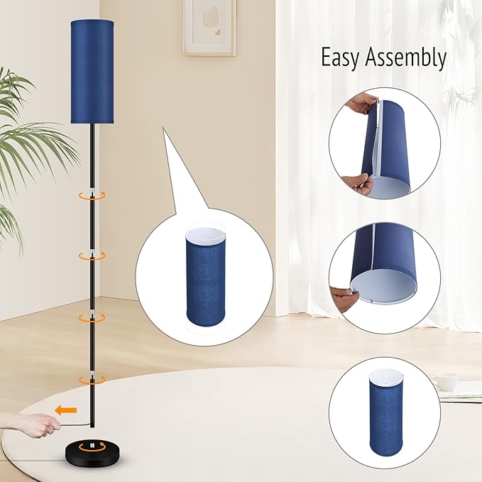 BoostArea Floor Lamps for Living Room, Modern Blue Floor Lamp, LED Corner Floor Lamp with Linen LampShade, Standing Lamp for Bedroom/Office/Study Room/Farmhouse(Bulb Not Included) - LeafyLoom