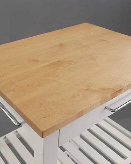 American Trails Sunrise American Kitchen Island, Natural Maple Top, White Base (New) - LeafyLoom