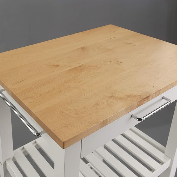 American Trails Sunrise American Kitchen Island, Natural Maple Top, White Base (New) - LeafyLoom