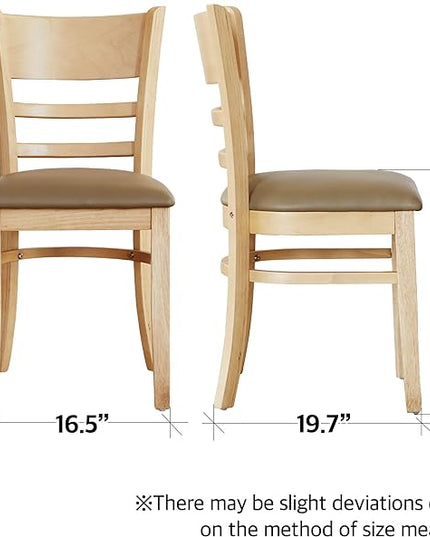 Livinia Cabin Dining Chair Set of 2, Solid Malaysian Oak PU Leather Upholstered Cushion Seat Wooden Ladder Back Side Chairs (Natural-Oak) Assembly Required - LeafyLoom