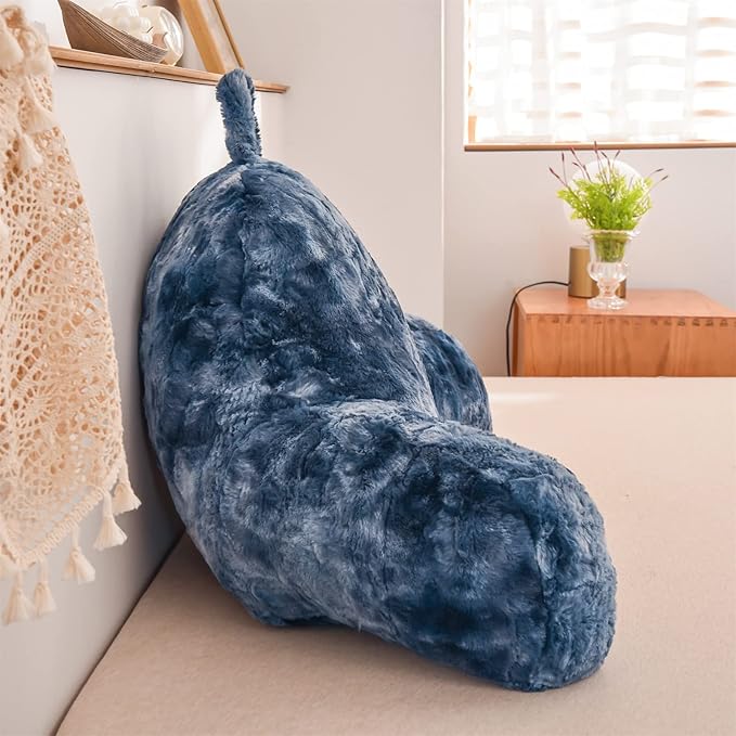 A Nice Night Faux Fur Reading Pillow Bed Wedge Large Adult Children Backrest with Arms Back Support for Sitting Up in Bed/Couch for Bedrest,Tie dyed Navy - LeafyLoom
