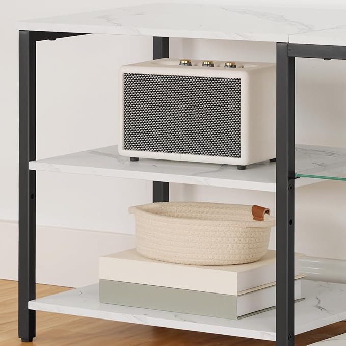 HOOBRO LED TV Stand for 75 Inch TVs with Charging Station, Gaming Entertainment Center with 3-Tier Open Storage, Long 63” Media TV Console Table, TV Stand for Living Room, Marble White BM21UDDS01 - LeafyLoom