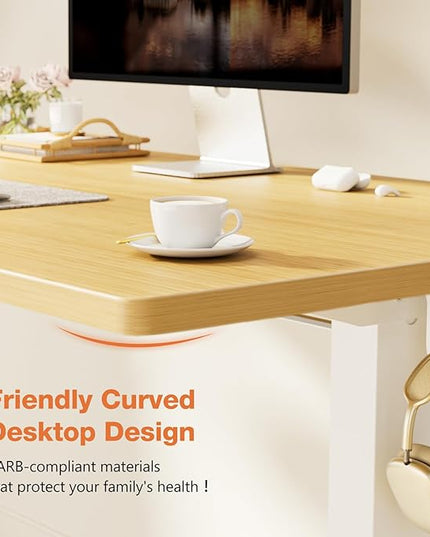 Sweetcrispy Electric Adjustable Height Standing Desk - 48 x 24 inch Sit to Stand Up Desk with Splice Board, Rising Home Office Computer Table with 2 Hook and Wire Hole for Work - LeafyLoom