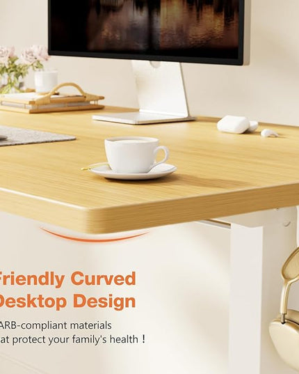Sweetcrispy Electric Adjustable Height Standing Desk - 55 x 24 inch Sit to Stand Up Desk with Splice Board, Rising Home Office Computer Table with 2 Hook and Wire Hole for Work - LeafyLoom