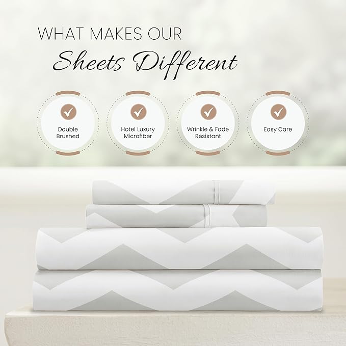 Linen Market 4 Piece Queen Bedding Sheet Set (Gray Arrow) - Sleep Better Than Ever with These Ultra-Soft & Cooling Bed Sheets for Your Queen Size Bed - Deep Pocket Fits 16" Mattress - LeafyLoom