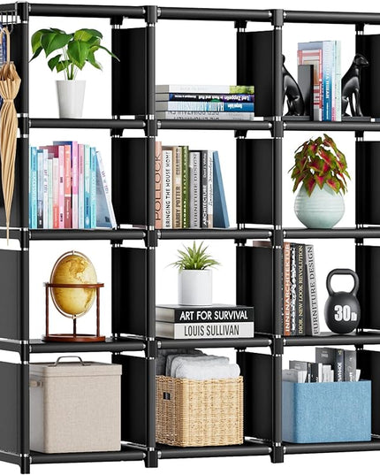 Mavivegue Book Shelf, 12 Cube Storage Organizer, DIY Bookcase, Metal Cube Bookshelf, Cubbies Closet Storage Organizer Shelves for Bedroom,Living Room,Home,Office - LeafyLoom