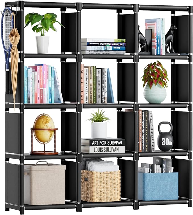 Mavivegue Book Shelf, 12 Cube Storage Organizer, DIY Bookcase, Metal Cube Bookshelf, Cubbies Closet Storage Organizer Shelves for Bedroom,Living Room,Home,Office - LeafyLoom