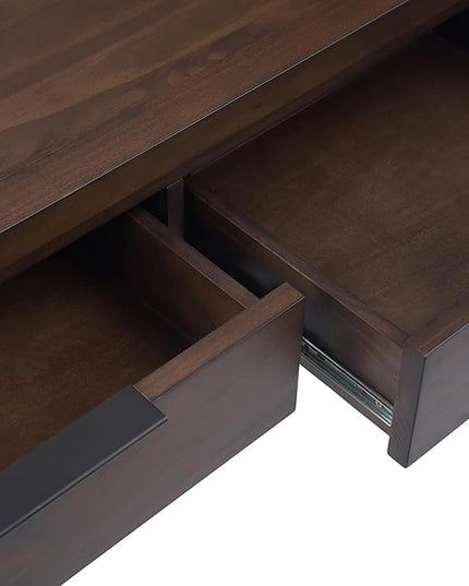 SIMPLIHOME Hollander SOLID WOOD 60 inch Wide Wide Console Sofa Entryway Table in Warm Walnut Brown with Storage, 3 Drawers , for the Living Room, Entryway and Bedroom - LeafyLoom