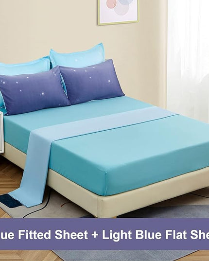 Girls Comforter Set Twin Size 6 Pieces Bed in A Bag Colorful Ombre Blue Purple Rainbow Bedding Set for Kids Teen (1 Comforter, 1 Flat Sheet, 1 Fitted Sheet, 1 Pillow sham, 2 Pillowcases) - LeafyLoom