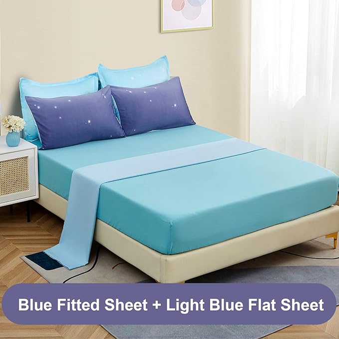 Girls Comforter Set Twin Size 6 Pieces Bed in A Bag Colorful Ombre Blue Purple Rainbow Bedding Set for Kids Teen (1 Comforter, 1 Flat Sheet, 1 Fitted Sheet, 1 Pillow sham, 2 Pillowcases) - LeafyLoom