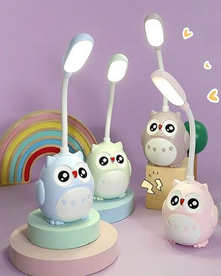 LED Desk Lamp for Kids, Mini Cute Owl Lamp Night Light, Foldable USB Rechargeable Reading Light Bedroom Children's Bedside Study (Blue) - LeafyLoom