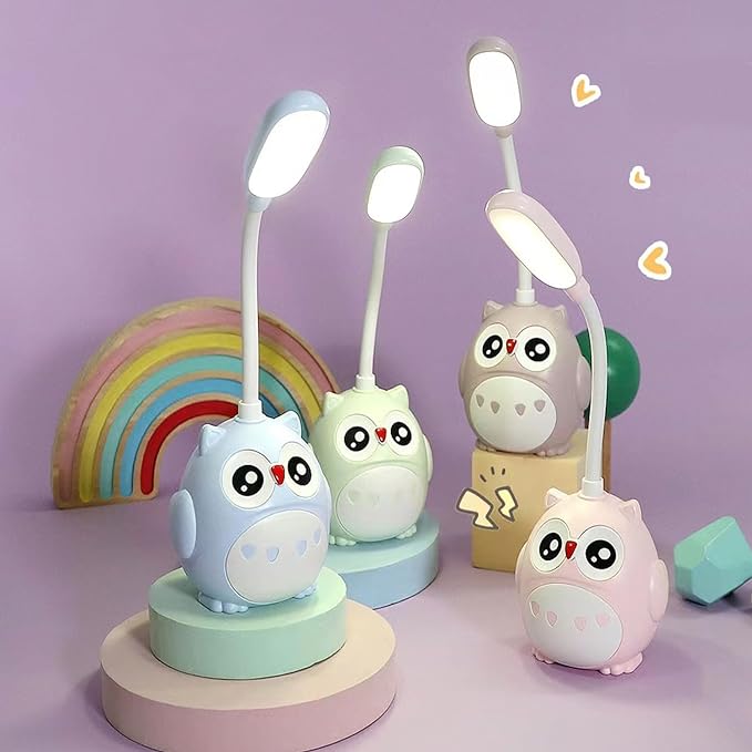 LED Desk Lamp for Kids, Mini Cute Owl Lamp Night Light, Foldable USB Rechargeable Reading Light Bedroom Children's Bedside Study (Blue) - LeafyLoom
