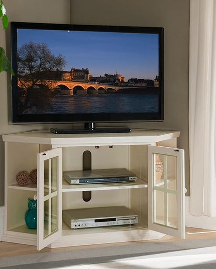 Leick Furniture 85287 Corner Storage Stand with Bookcases, 50-inch TV, White - LeafyLoom