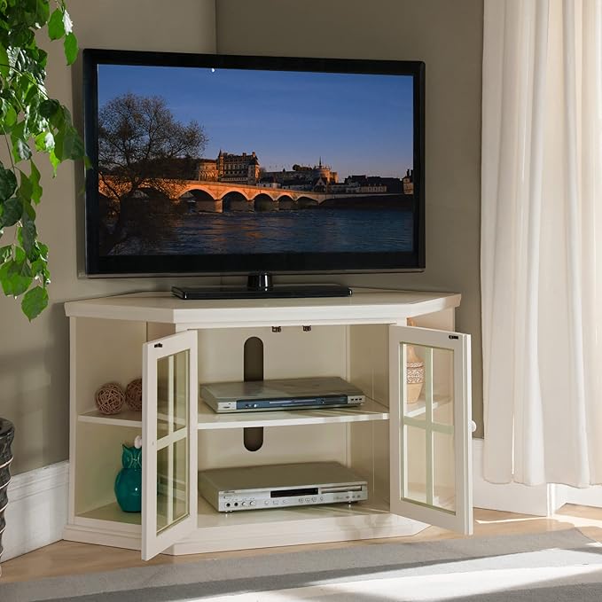 Leick Furniture 85287 Corner Storage Stand with Bookcases, 50-inch TV, White - LeafyLoom