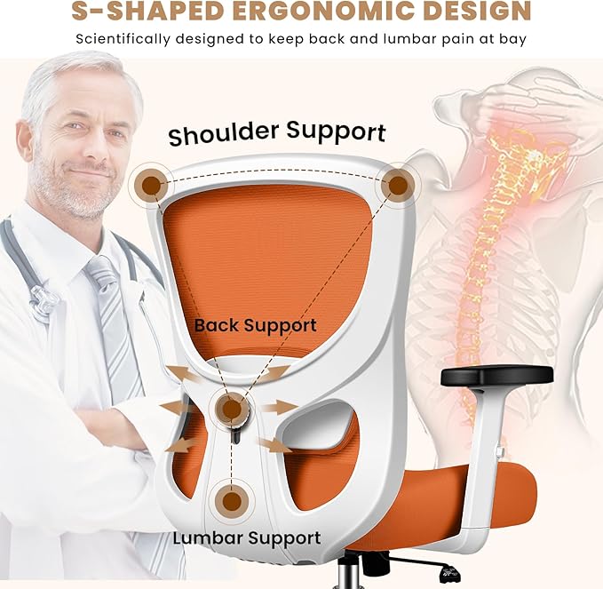 Office Chair Ergonomic Desk Chair with Adjustable Lumbar Support, Swivel Comfy Computer Chair Heavy Duty Executive Chair for Home Office - LeafyLoom