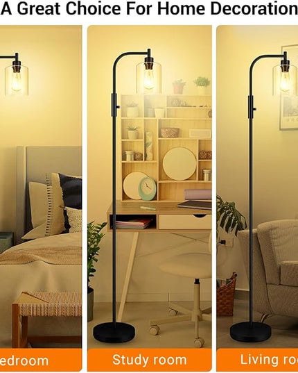 BoostArea Dimmable Floor Lamp, Standing Lamp with Glass Lampshade, 6W LED Bulb Included, Modern Floor Lamp, Industrial Floor Lamp, Bright LED Floor Lamp for Living Room and Bedroom, Office - LeafyLoom